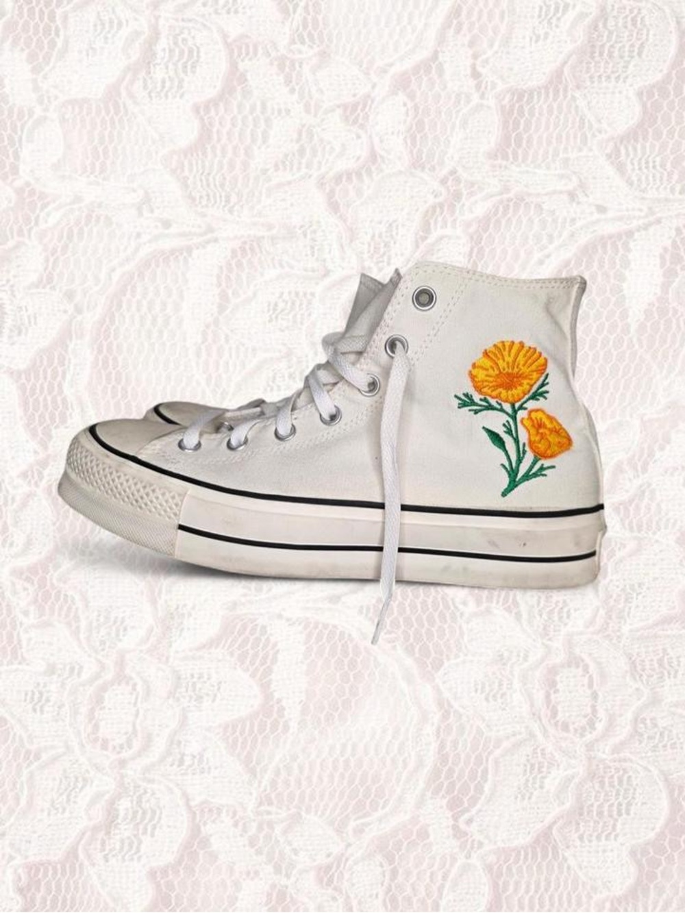 Converse Chuck Taylor Platform Hi White Floral Embroidered W10/M8
